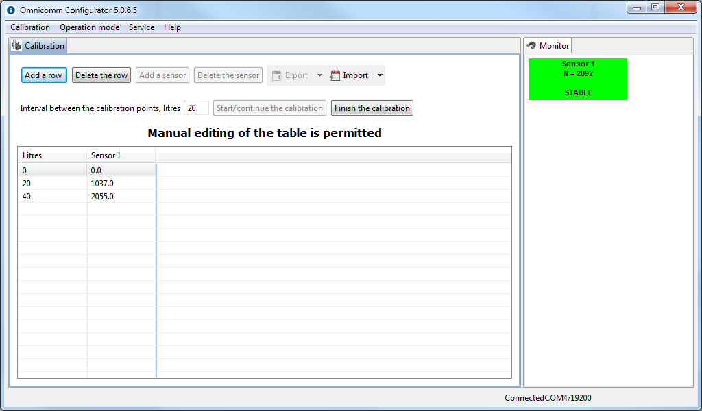 The “Settings” window of the Omnicomm Configurator 